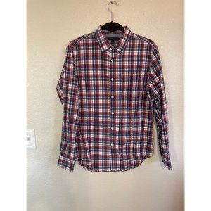 Banana Republic Mens Button Down Size L Red Plaid Soft Wash